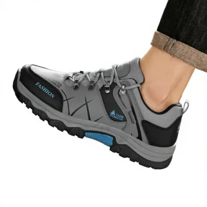 Men’s Korean Style Color Blocking Mountaineering Shoes Spring Breathable Lace Up Synthetic Leather Upper Non Slip