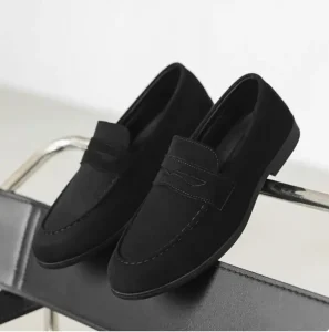 Men’s Korean Version of British Style Square Toe Height Increasing Casual Shoes Loafers Thick Soled Leather Shoes