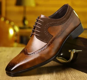 Men’s Lace Up Breathable Anti Slippery PU Leather Suede Embossed Bullock Wedding Party Formal Spring Summer Lightweight Oxfords