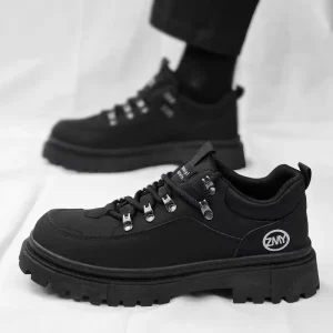 Men’s Lace-Up Breathable Autumn Outdoor Workwear Boots Black British Style Office Casual Safety Shoes