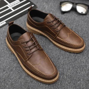 Men’s Lace Up Casual Business Shoes Large Size Summer Breathable Durable Work Shoes Black