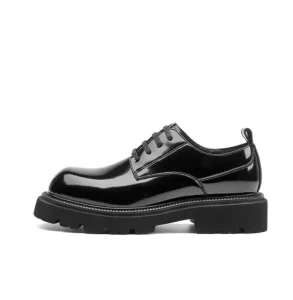 Men’s Lace Up Formal Oxfords Toe Patent Leather Dress Shoes Soft Flat Thick Sole Anti Slippery for Business Year Round Wear