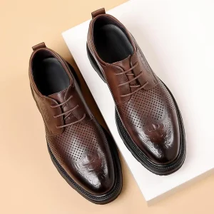 Men’s Lace-Up Pointed Toe Leather Shoes Trendy Business Formal Footwear