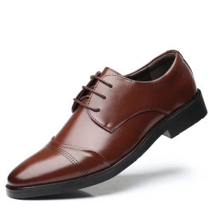 Men’s Large Size Leather Dress Shoes Oxfords Joker Fashion Lace Up Closure Creative Trendy Wedding Shoes for Business Casual