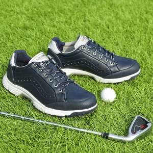 Men’s Large Size Outdoor Sports Shoes with Durable Rubber Sole Genuine Leather Lining Summer Golf Shoes with Cleats Spikes Upper