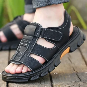 Men’s Large Size Sandals Breathable and Anti-Slip Thick Soles Beach Shoes Fashionable Men’s Sandals