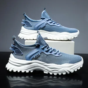Men’s Large Size Soft Lace Up Running Shoes with EVA Sole Breathable Mesh Cloth Upper for Spring Summer Walking Sporty Style