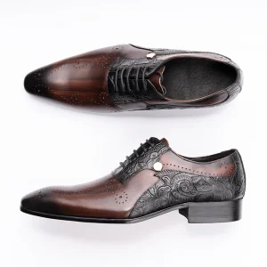 Men’s Latest Design Wedding Dress Shoes Genuine Leather Lace Up Pointed Toe Handmade Color Match Height Increasing