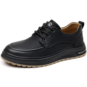 Men’s Leather Casual Lace Up Shoes Thick Sole Platform Boat Shoes for Daily & Office Wear