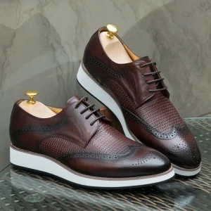 Men’s Leather Casual Pointed Derby Woven Low top Summer Solid Color Breathable Non slip Front Tether Shoes