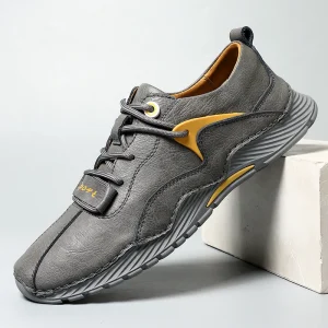 Men’s Leather Casual Shoes Running Sneakers Lightweight Walking Driving Shoes Comfortable Lace-up Leisure Footwear