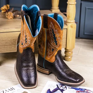 Men’s Leather Cowboy Boots Custom Cow Leather Large Size Western Design