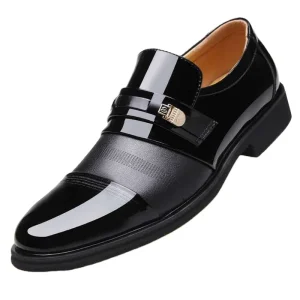 Men’s Leather Dress Shoes Autumn Winter Wedding Formal Office Slip ons Waterproof Breathable Summer Hollow Rubber Insole