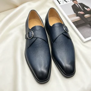 Men’s Leather Dress Shoes Buckle Monk Strap Leather Shoes for Wedding Party Business Comfortable Dress Shoes
