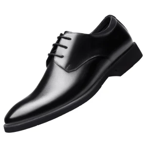 Men’s Leather Dress Shoes Classic Lace Up Pointed Toe Non Slip Sole Custom Logo Business Shoes