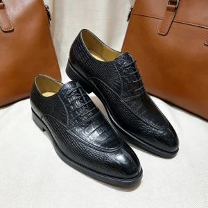 Men’s Leather Dress Shoes with Crocodile Pattern Genuine Leather Formal Lace up Shoes Factory Direct Luxury Business Shoes