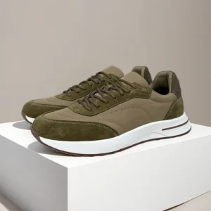 Men’s Leather Lace-up Mesh Sports Walking Shoes Breathable Glossy Lighted Soft Arch Support Fashion Trend Spring Summer