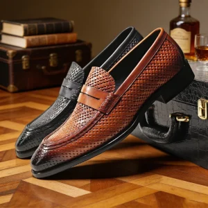 Men’s Leather Loafers Premium Weave Business Office Dress Shoes Party Wedding Luxury Custom Shoes