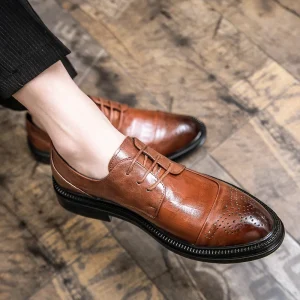 Men’s Leather Oxford Dress Shoes Factory British Style Brogue Handmade Casual Shoes