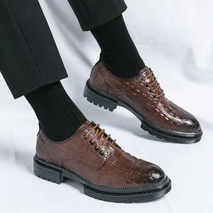 Men’s Leather Oxford Dress Shoes Thick Soled Youth British Style Casual Formal Business Shoes