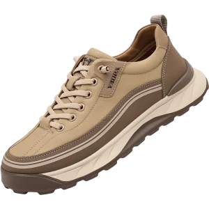 Men’s Leather Platform Casual Sneakers Quick Lace Chunky Walking Shoes