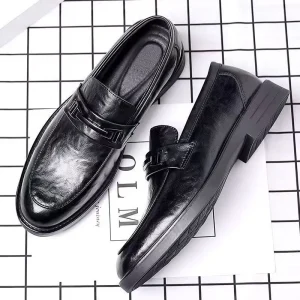 Men’s Leather Shoes Breathable Casual Men’s Shoes with Soft Soles Slip on Business Formal Leather Shoes