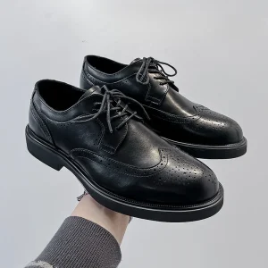 Men’s Leather Shoes Brock Casual British Spring Summer Thick Sole Increase Business Formal Derby Groom Wedding Shoes