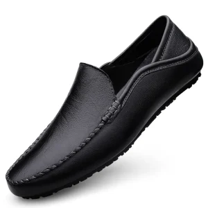 Men’s Leather Shoes Loafers Slip On Fashion Luxury Shoes Black Rubber Walking Style