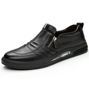 Men’s Leather Shoes Spring New Sports Zipper Casual Dress Shoes Breathable Non slip Fashion Business Casual Shoes