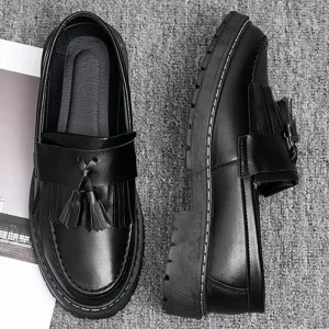 Men’s Leather Shoes Versatile Breathable British Style Casual Leather Shoes for Work Weddings Height-increasing Business Shoes
