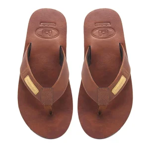 Men’s Leather Slipper Sandal, Flip Flops, PU Slippers, Soft EVA Lightweight Synthetic Leather Brown