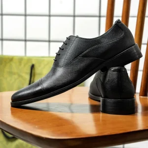 Men’s Leather Soft Solid Pointed Toe Casual Lace-Up Height Increasing Breathable Business Shoes Summer Autumn