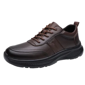 Men’s Leather Walking Sneakers Non Slip Thick Sole Casual Shoes for Daily & Work Wear