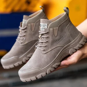 Men’s Lightweight Anti-Slip Woodland Design Steel Toe Safety Work Shoes Factory Winter Mid Cut Leather Working Boots