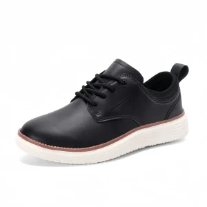 Men’s Lightweight Artificial Leather Mesh Upper Lace-Up Walking Shoes Comfortable Flat Heel Breathable Anti-Slippery for Outdoor