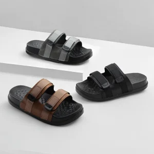 Men’s Lightweight Comfort Slides Double Buckle Slip on Adjustable Thick EVA Orthopedic Sandals Summer Custom Slides
