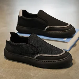 Men’s Lightweight Summer Driving Shoes Breathable Cloth Ultra-Light Canvas Board Trendy Sporty Height Increasing Lazy Shoes