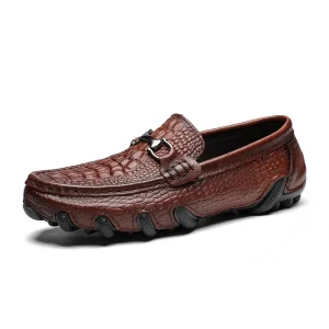 Men’s Lightweight Waterproof Slip On Loafers Octopus Head Layer PU Upper Casual Shoes Large Size Bean Shoes All Seasons