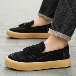 Men’s Loafers British Style Suede Upper Stitching Detail Fashion Casual Shoes Trendy Versatile