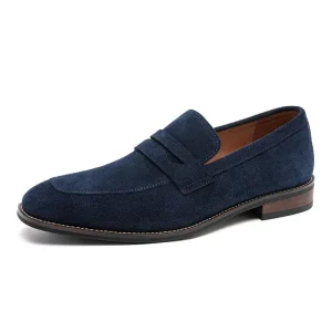 Men’s Loafers Moccasins Leather Slip On Square Toe Embroidery Rubber Outsole High Quality Work Shoes