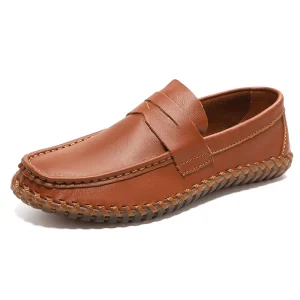 Men’s Loafers Round Toe Caps Italian Handmade Shoes Formal Slip-on Boat Shoes Wedding Loafer Shoes