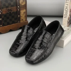 Men’s Loafers Slip on Winter Spring Casual Shoes Flat Chubby Design with Cowhide Lining and Rubber Sole