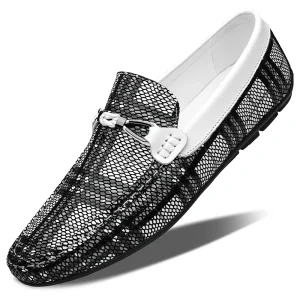 Men’s Loafers with Fashionable Crocodile Pattern Real Cowhide Summer Men’s Shoes Breathable Bean Shoes