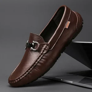 Men’s Low Top Business Casual Shoes Cowhide Upper Trendy and Comfortable Slip On Closure Soft for Driving Versatile Use