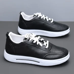 Men’s Low Top Casual Leather Shoes Solid Color Soft Bottom Heightening Shoes Customized Vogue