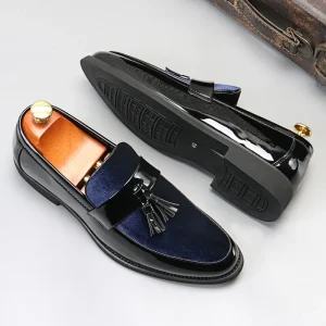 Men’s Luxury Formal PU Upper Slip-On Loafers with Arch Support & Waterproof Features Buckle Strap Closure for Office Career