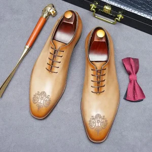 Men’s Luxury Italian Genuine Leather Oxfords Handmade Dress Shoes for Wedding Business Lightweight for Summer
