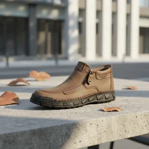 Men’s Martin Boots Autumn Winter Outdoor Zipper Men’s Short Boots Casual Handmade Sewing Workwear Boots