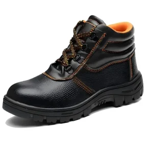 Men’s Mid Cut Iron Toe Anti Smash Anti Puncture Anti Slip Safety Shoes Microfiber Leather Construction Work Shoes for Autumn