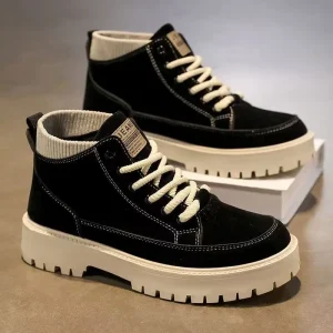 Men’s New Autumn British High Top Lace Up Outdoor Retro Overalls Boots Leisure Increased Platform Outdoor Walking Casual Shoes